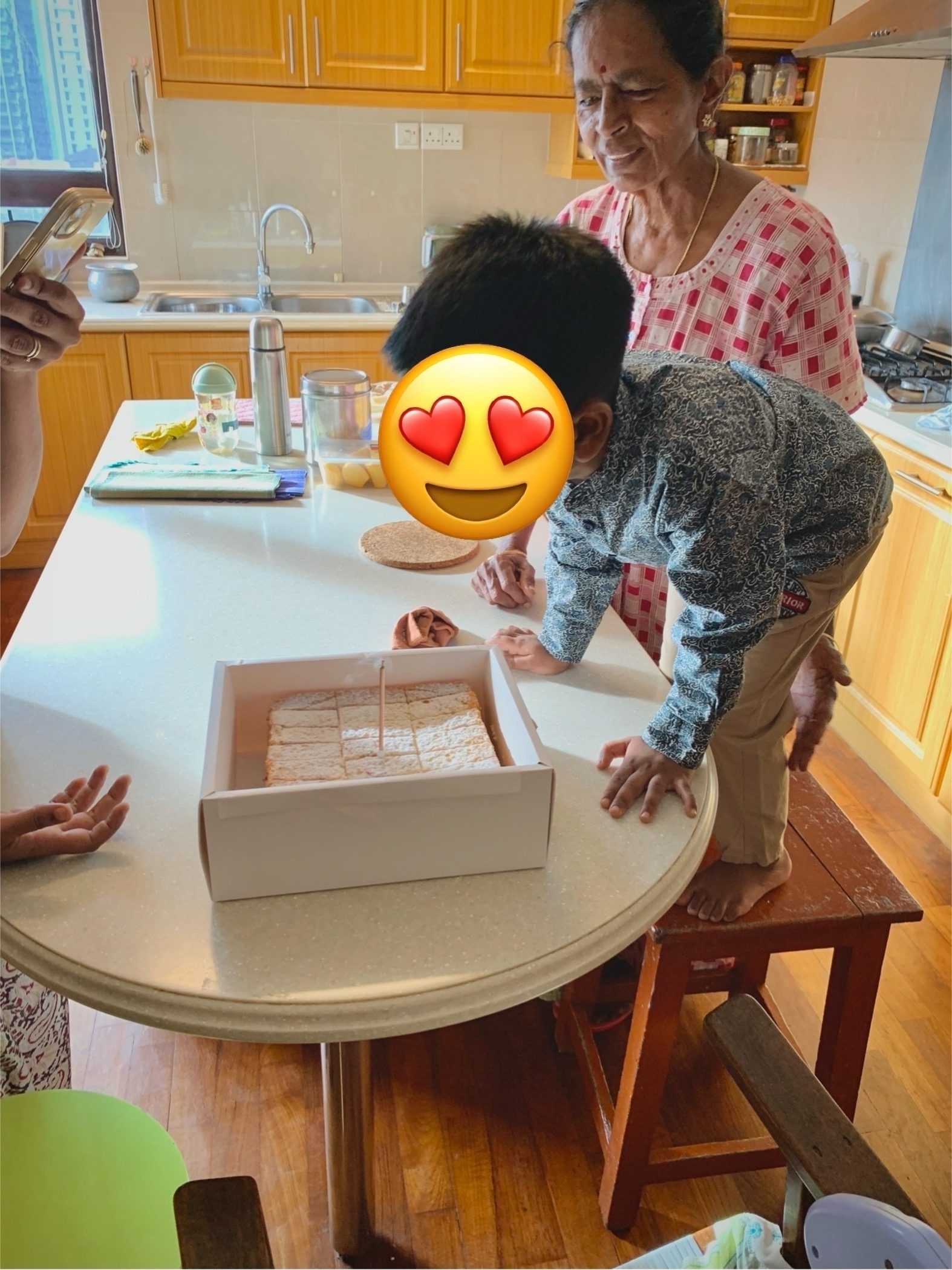 An young boy blowing his birthday candle